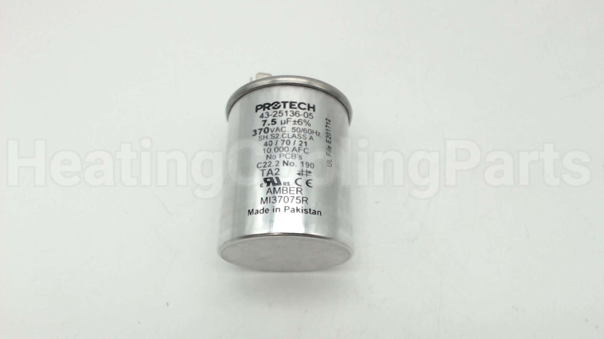 43-25136-05 Rheem-Ruud 7.5Mfd 370V Rnd Run Capacitor