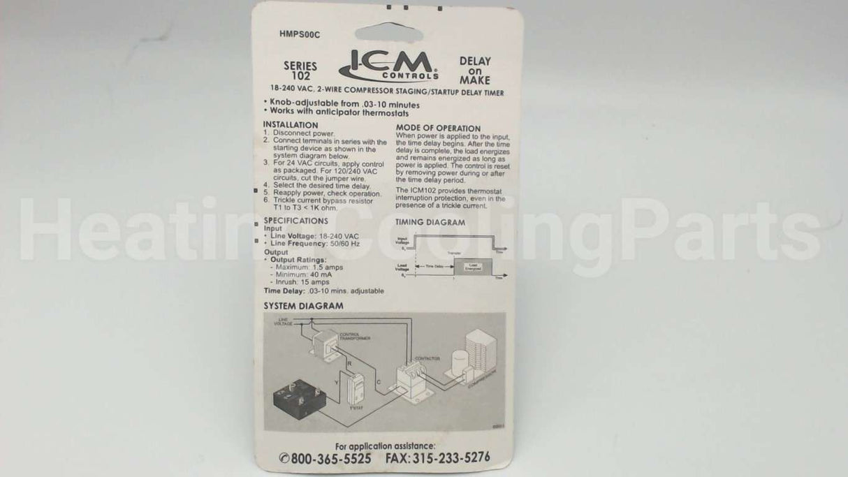 ICM102 ICM Controls .1-600Secdelayonmaketimer