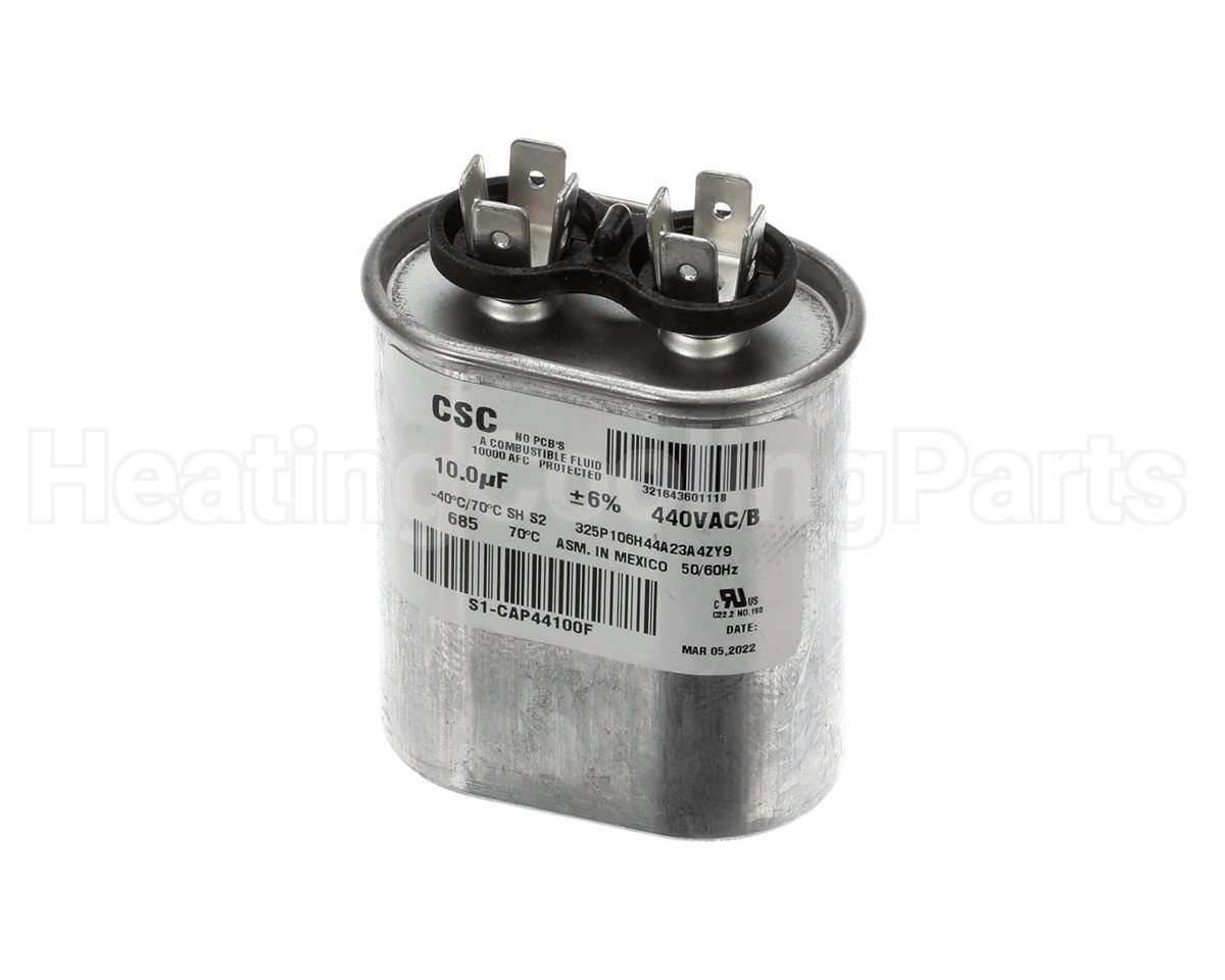 S1-CAP44100F York 440V 10Mfd Run Single Cap Flat