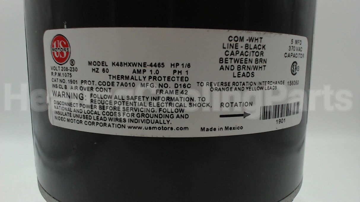 1901 Nidec-Us Motors 1/6Hp 1075Rpm 208-230V 1Ph 5"D