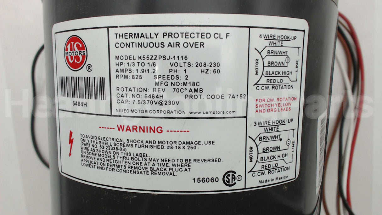 5464H Nidec-Us Motors 208-230V 825Rpm 1/3-1/6Hp Mtr