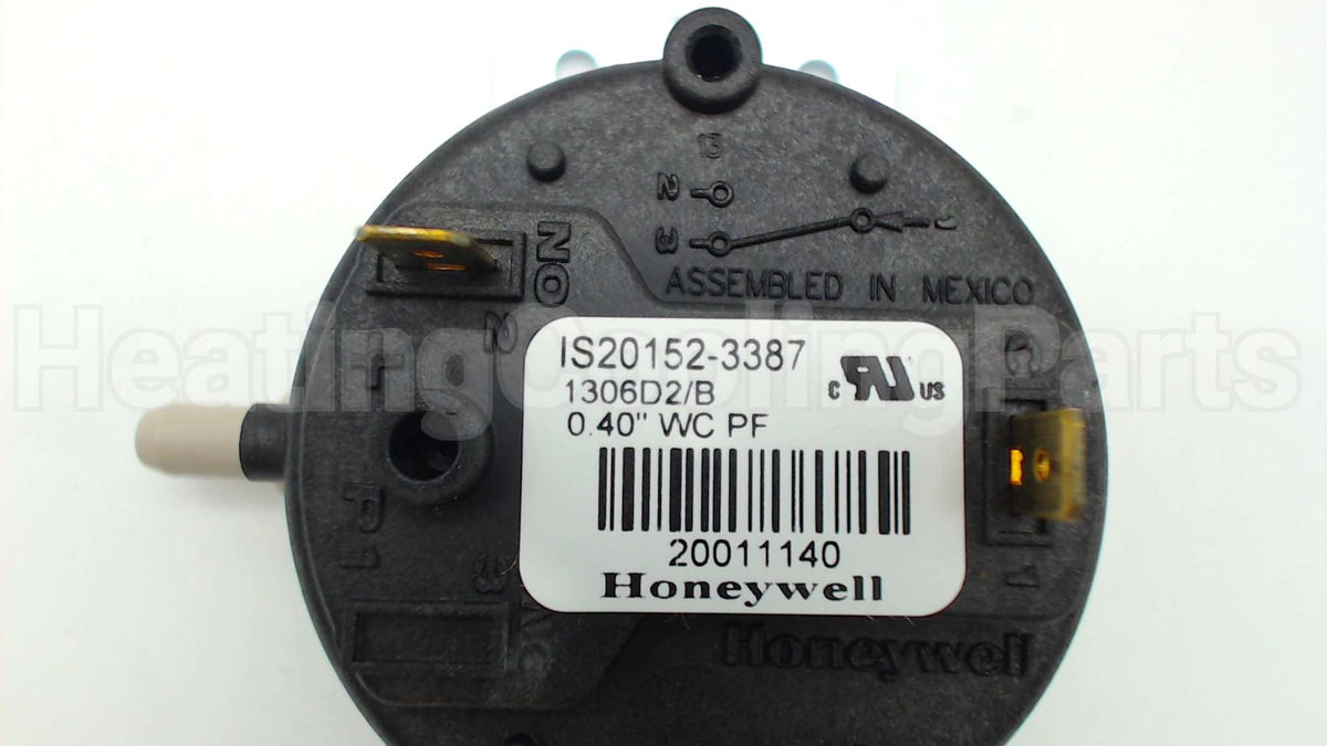 87H93 Lennox .40"Wc N/O Pressure Switch